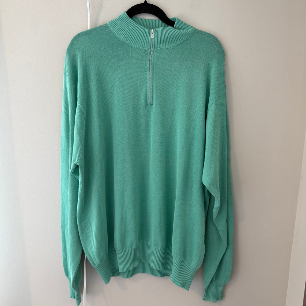 Peter Millar Mens XXL Mint Green 100% Cotton Quarter Zip Mock Neck Sweater